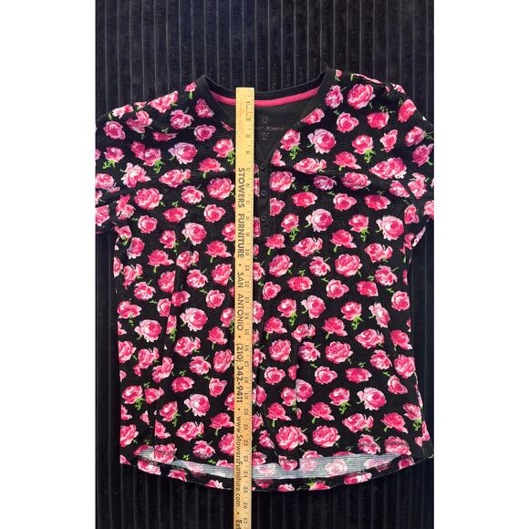 Betsey Johnson Women’s XL Black Floral Ribbed 2-Piece Pajama Set – Long Sleeve - Picture 8 of 8